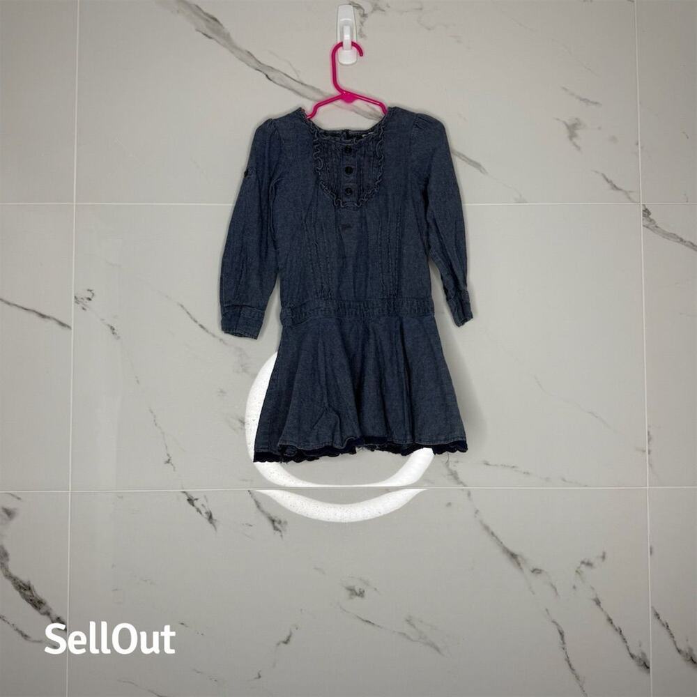 Hartstrings Girls' Blue Denim Long Sleeve Knee Length Dress Size 4